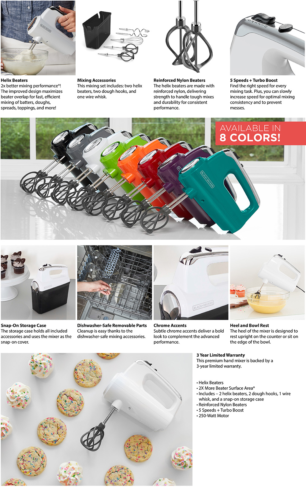 BLACK+DECKER Helix Performance Premium 5Speed White Hand Mixer MX600W